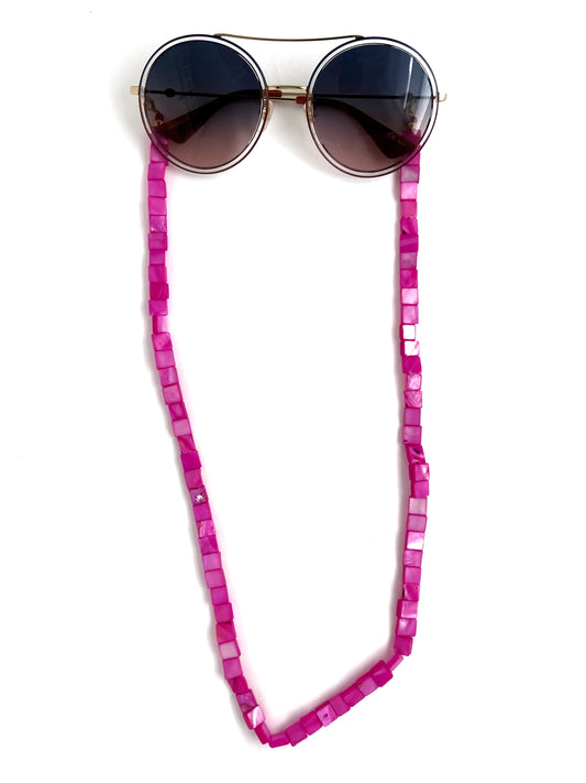 Corrente de Óculos Madrepérola Quadrada - Pink